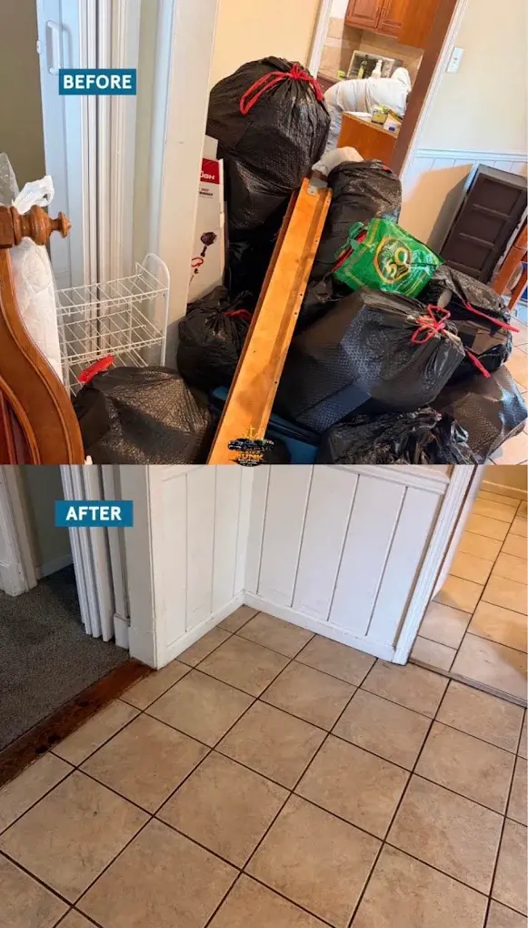 Bagged household junk cleared from an entryway